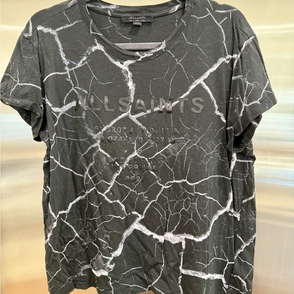 All Saints Black Marble Print Women's Top